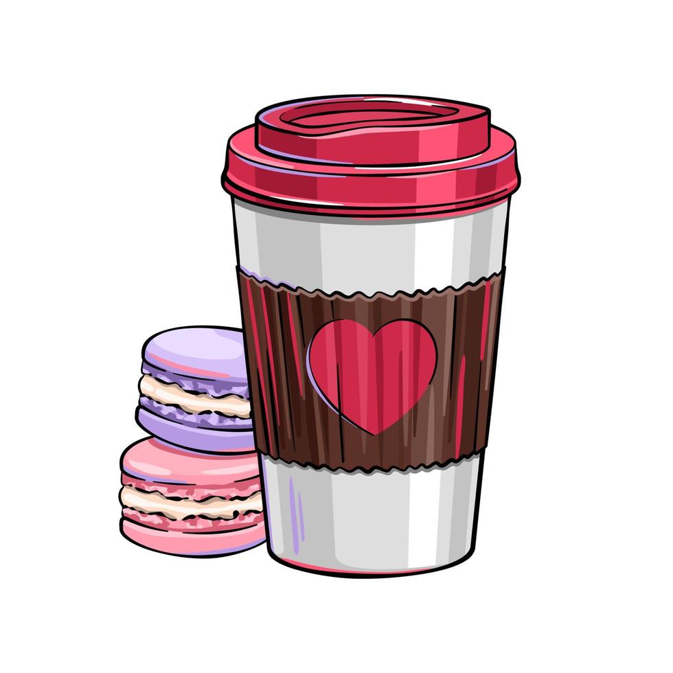 taza de café con macarons vector