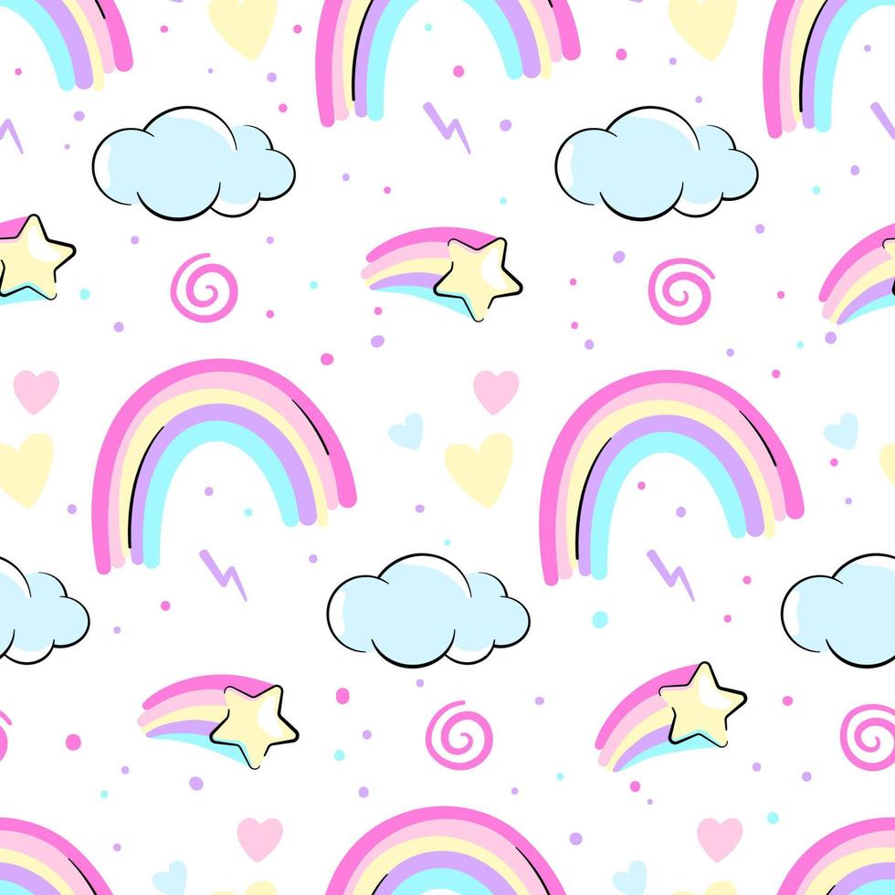 Rainbows and stars seamless pattern vector