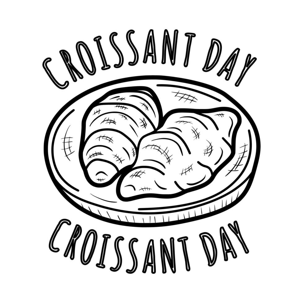 aerial view of croissant and saucer hand drawn outline vintage vector logo