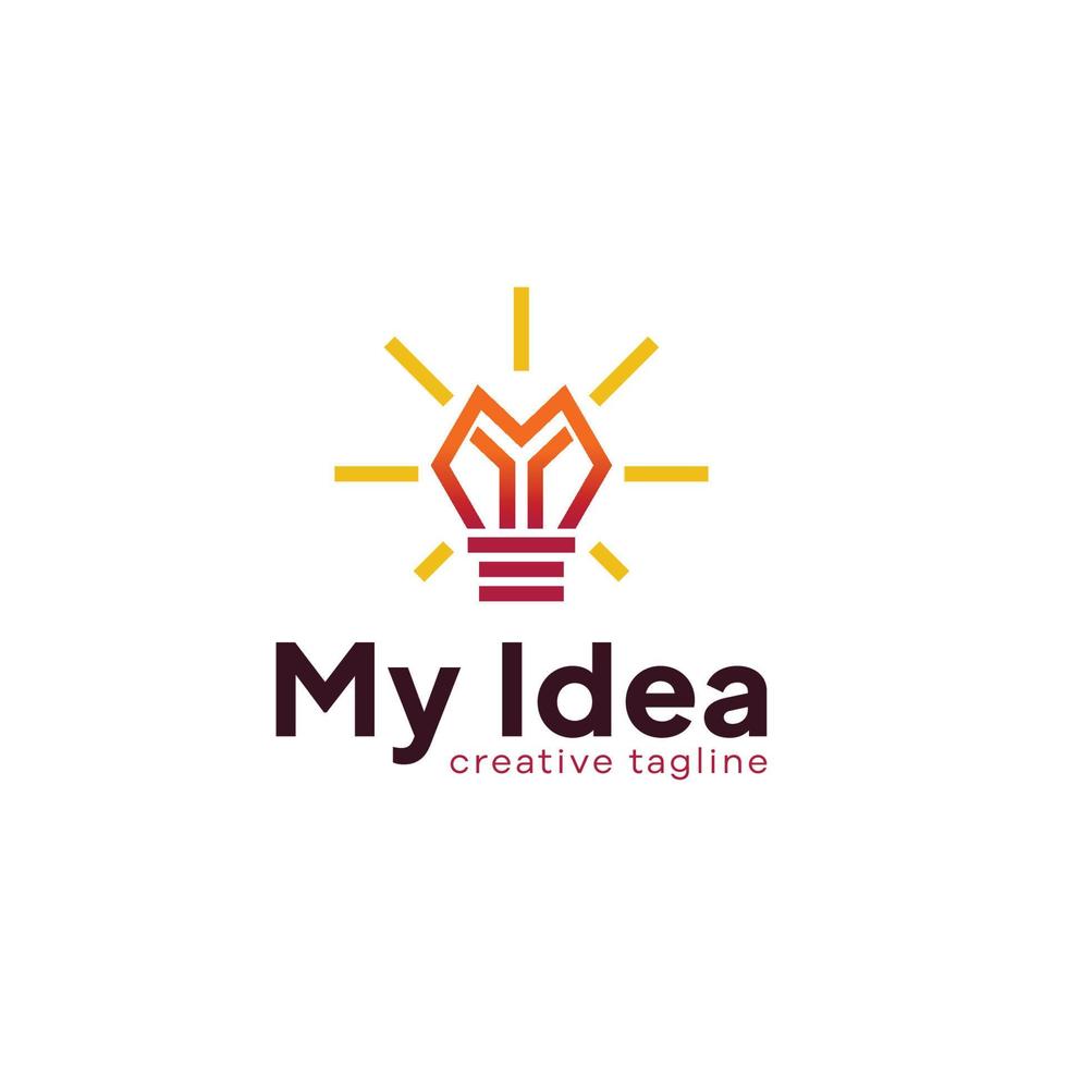 mi vector de logotipo de idea con forma de lámpara con letras m e y línea de arte en medio del objeto, plantilla de logotipo de letras m e y.