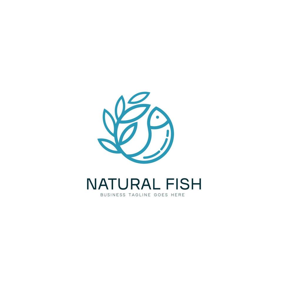 Line art styled vector logo with fish and plant shapes