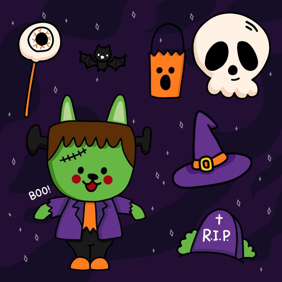 Happy Halloween trick or treat object element party for invitation background. vector