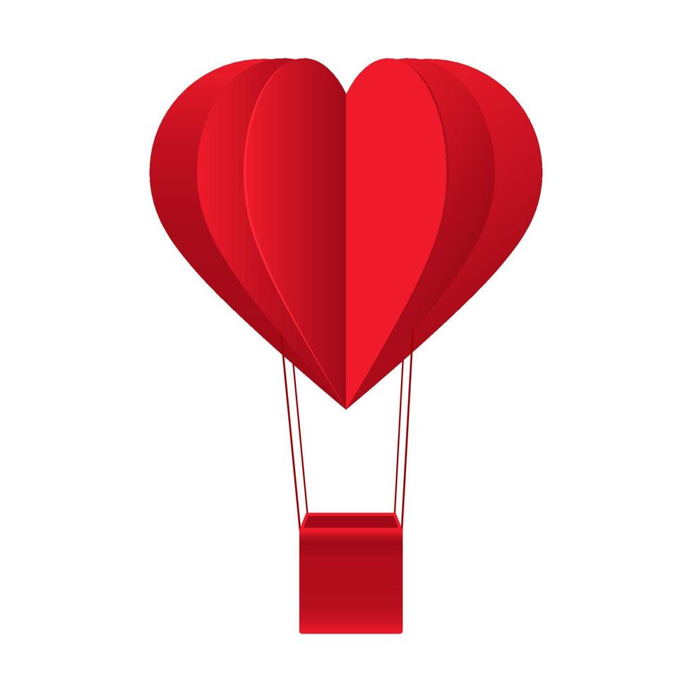 Hot air balloon in the sky. Red heart shape. Vector illustration. EPS 10