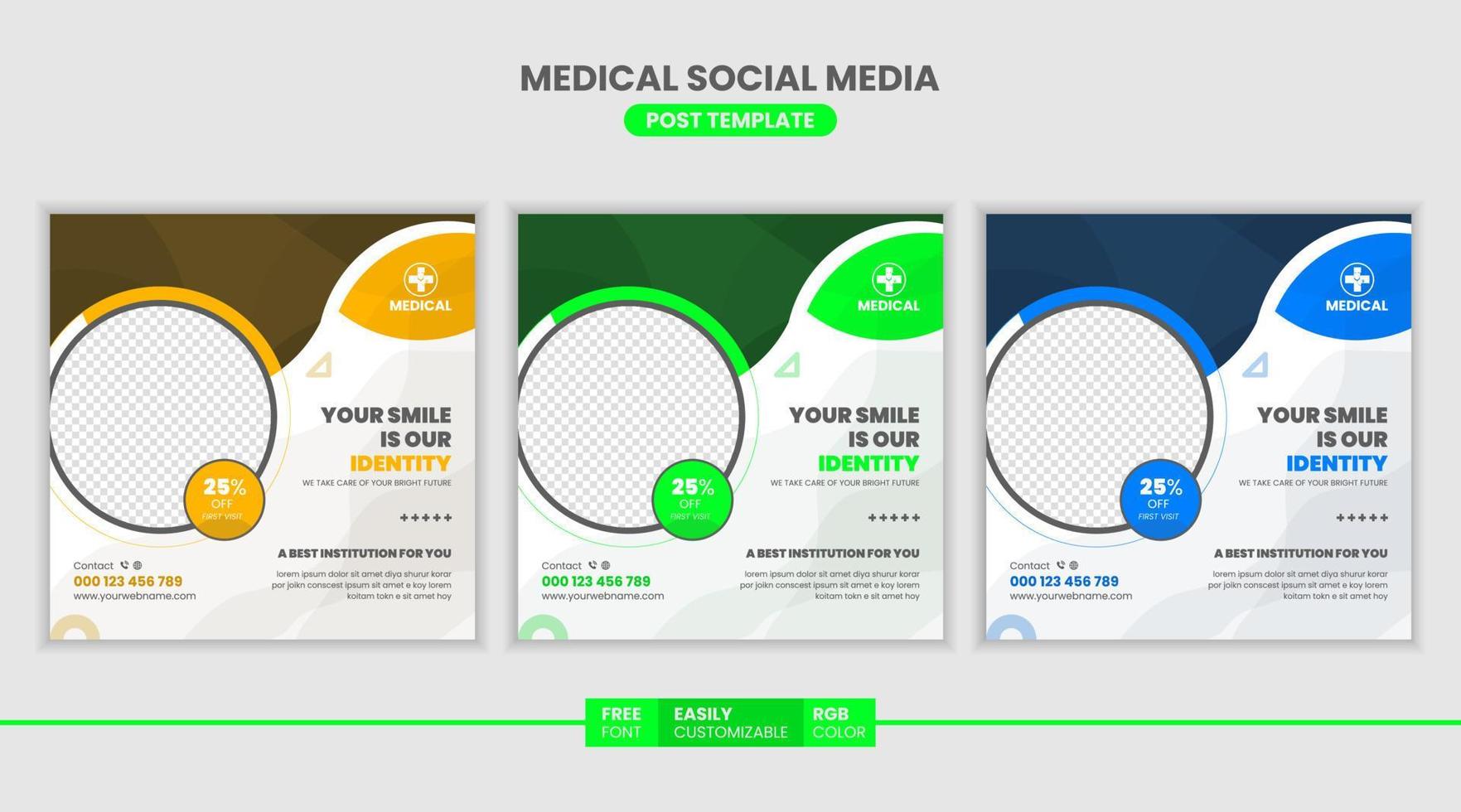 publicación médica en redes sociales, plantilla de publicación de venta de diseño de banner cuadrado de promoción de atención médica vector