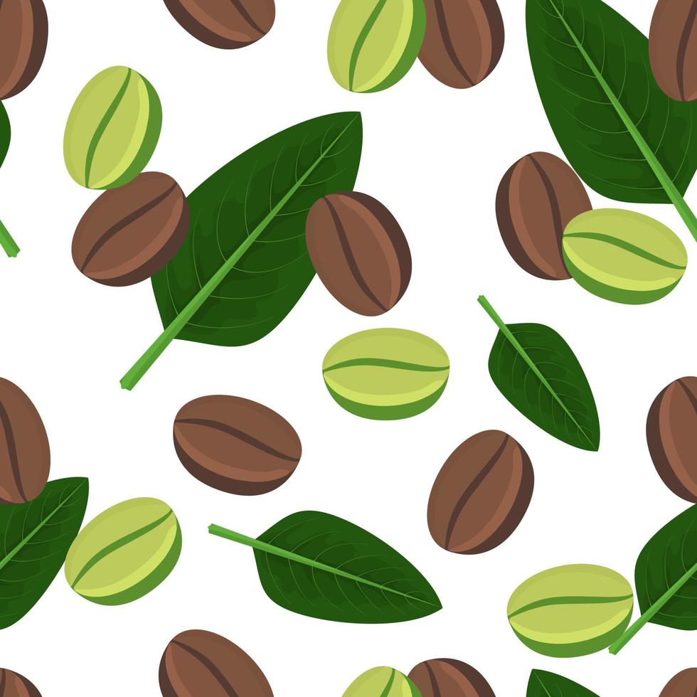 Green and brown coffee beans seamless pattern vector