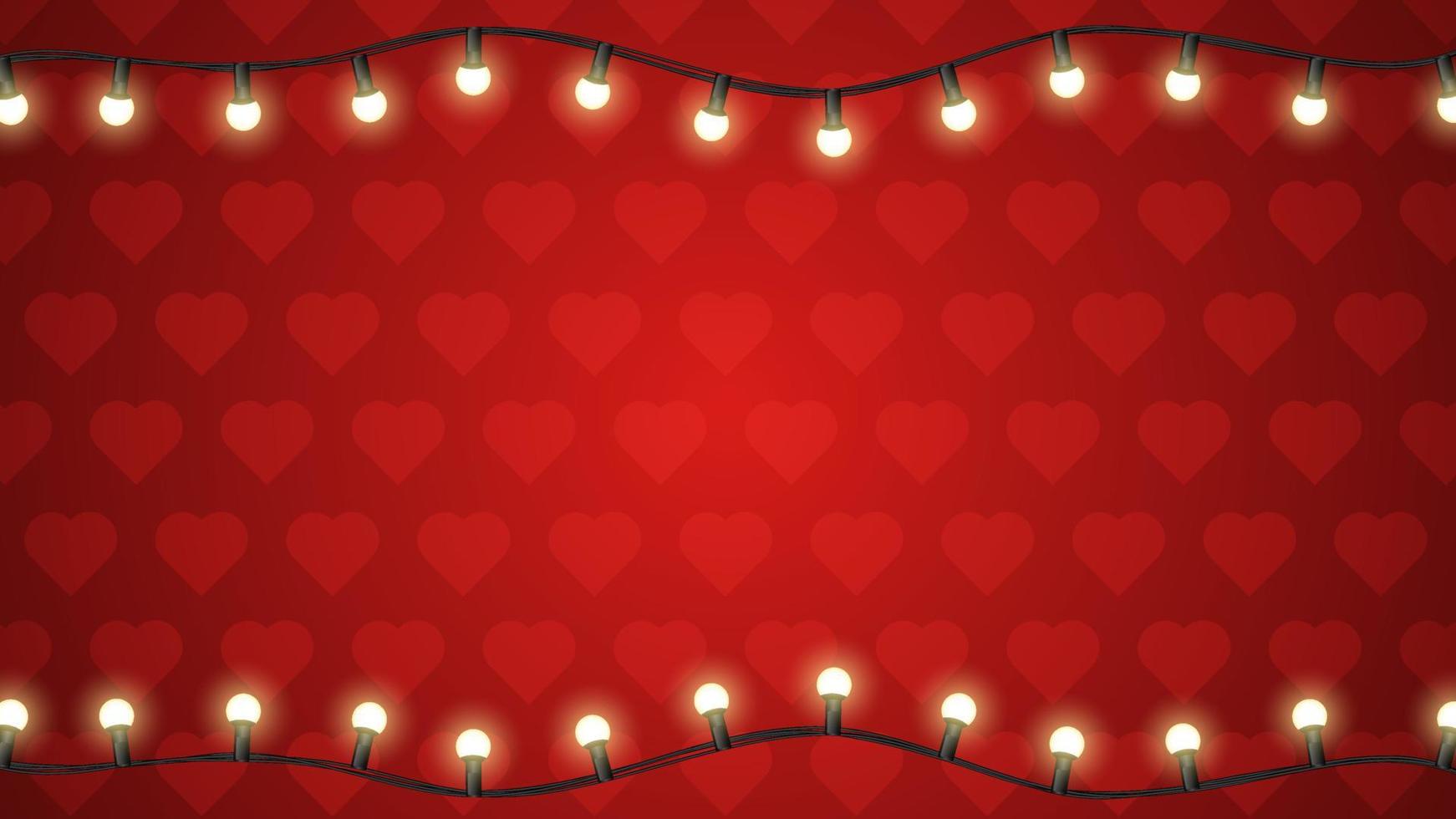 Red background with hearts and glowing garland vector