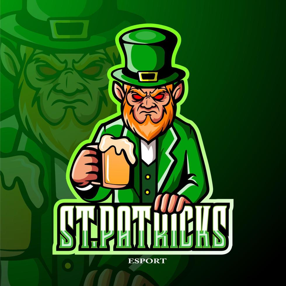 St. Patricks day leprechaun mascot esport logo design. 5492447 Vector ...