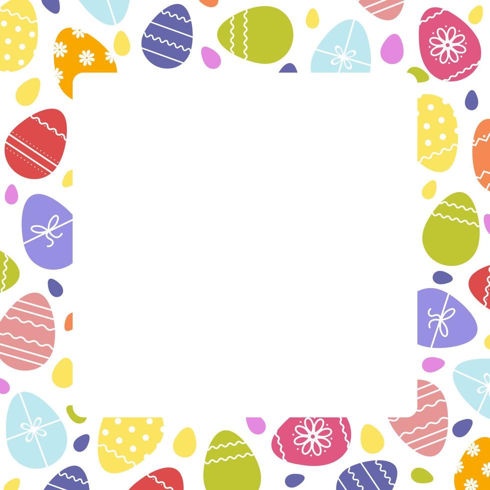 Decorative Square Frame of Easter multicolored eggs. Border for Easter greeting card. Copy space vector