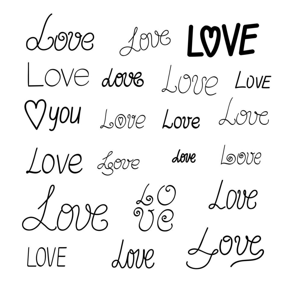 Word Love simple calligraphy vector illustration, symbol of St Valentines day celebration, decor for love holiday, hand written trendy design element, abstract romantic lettering
