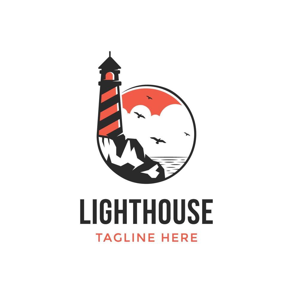 illustration of a lighthouse design logo in the afternoon vector