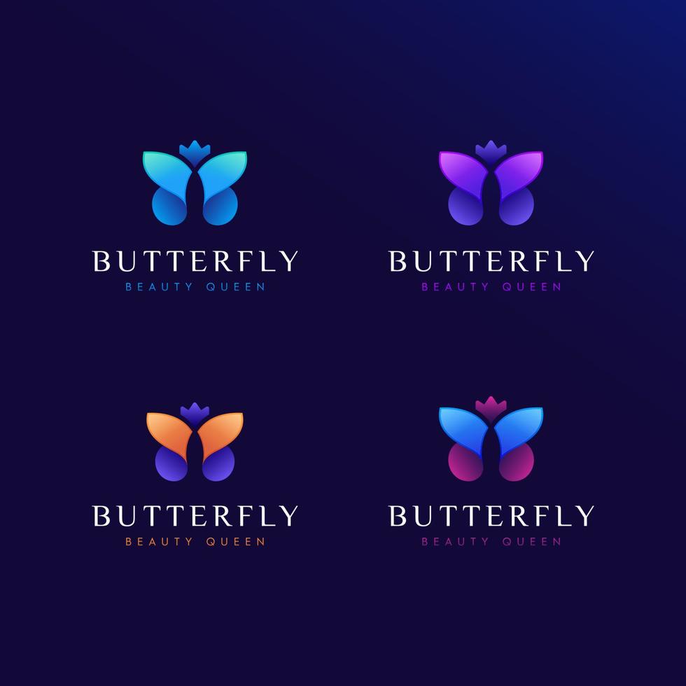 ilustración del logotipo de diseño de mariposa con corona, con un estilo de diseño de logotipo colorido y moderno vector