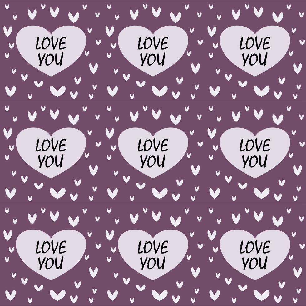 Repeating hearts, round dots and the handwritten word Love for the background. vector