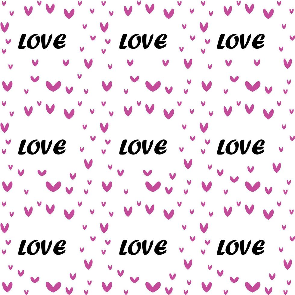 Repeating hearts, round dots and the handwritten word Love for the background. vector