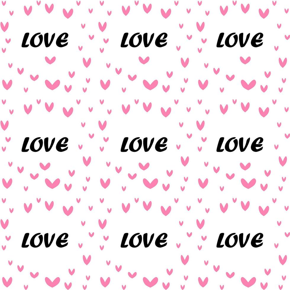 Repeating hearts, round dots and the handwritten word Love for the background. vector