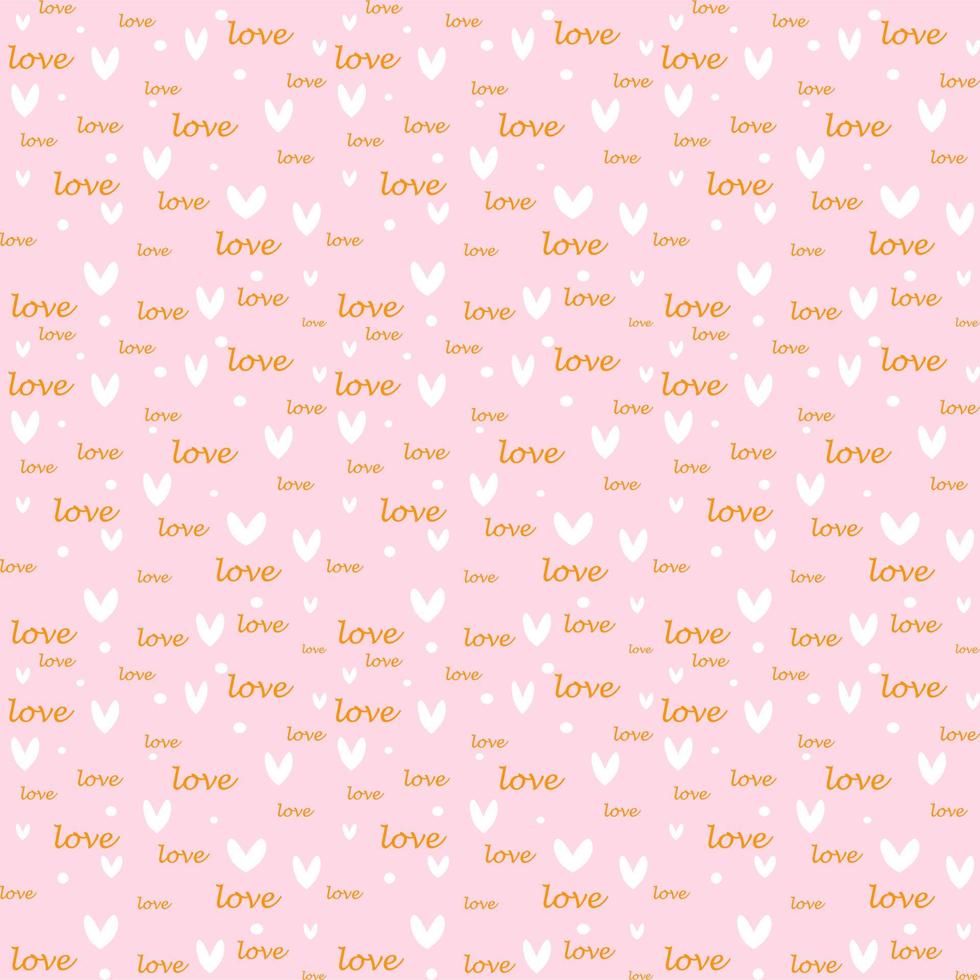 Repeating hearts, round dots and the handwritten word Love for the background. vector