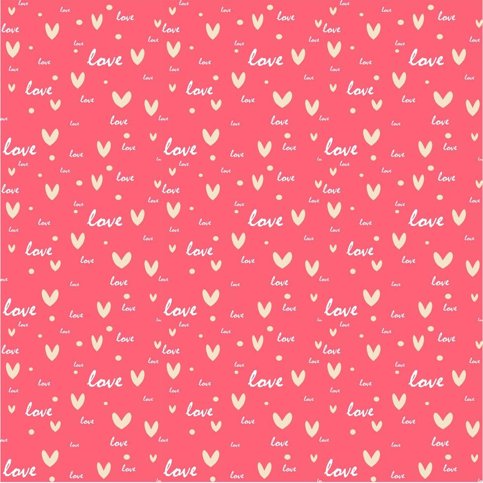 Repeating hearts, round dots and the handwritten word Love for the background. vector