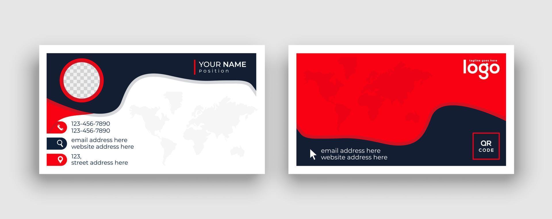 Double-sided modern look business card, creative and clean.Red and black color. Simple business card print template with a user interface. Stationery design. vector