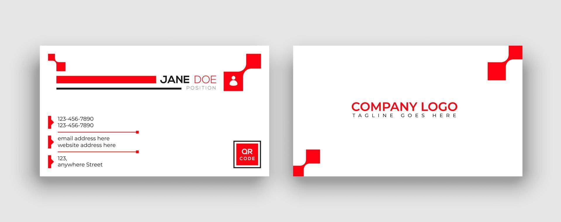 plantillas de tarjetas de visita. tarjeta de visita roja moderna, simple y creativa. Tarjeta de visita de doble cara abstracta y limpia en un tamaño estándar. vector
