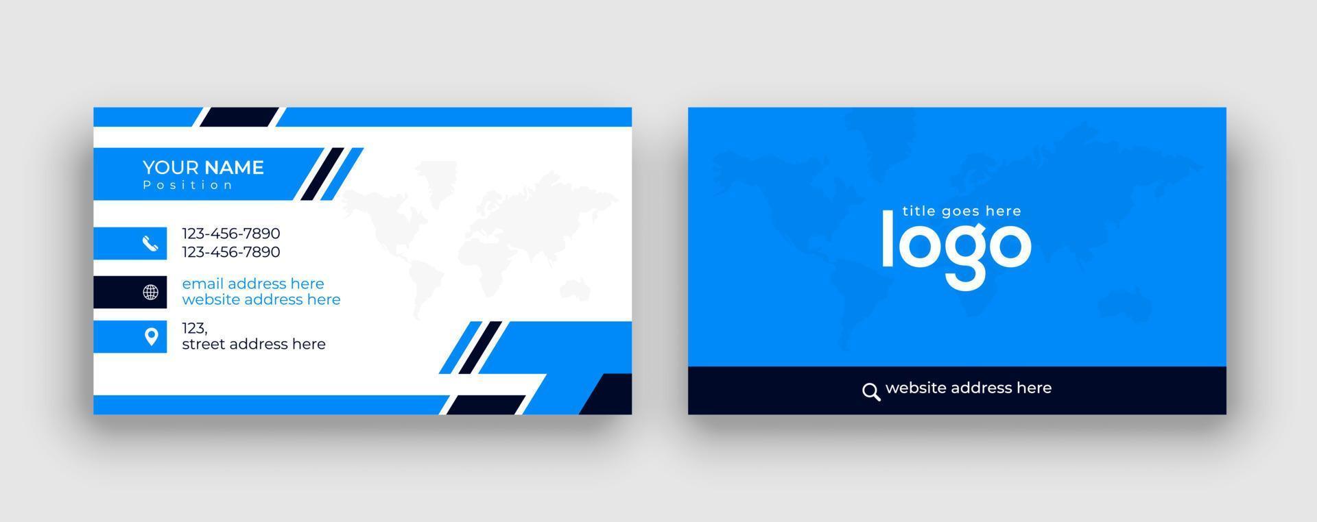 Plantillas de diseño de tarjetas de visita. Tarjeta de visita de lujo de doble cara corporativa azul y negra moderna, simple y creativa en un tamaño estándar. vector