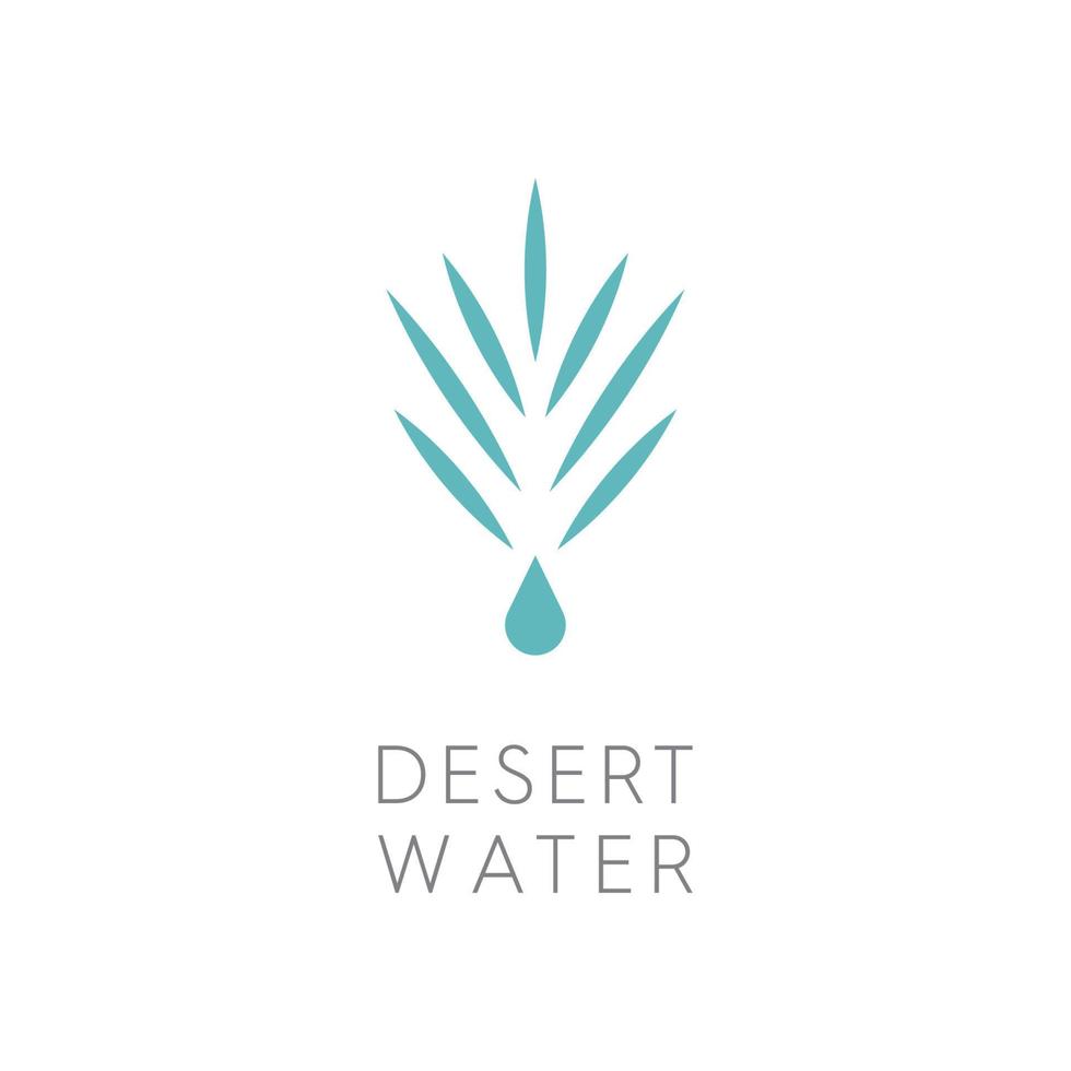 ilustración del logotipo de diseño de gotas de agua y hoja de palma del desierto, para el logotipo de agua potable, con un toque moderno y un diseño de logotipo sencillo vector