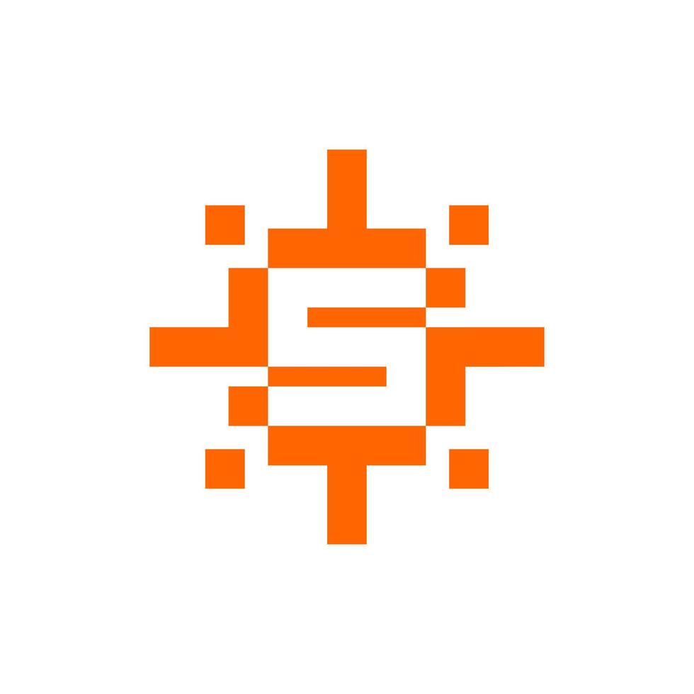 letter s with a pixel style. sun vector illustration. good for any company with a technology or video games themed.