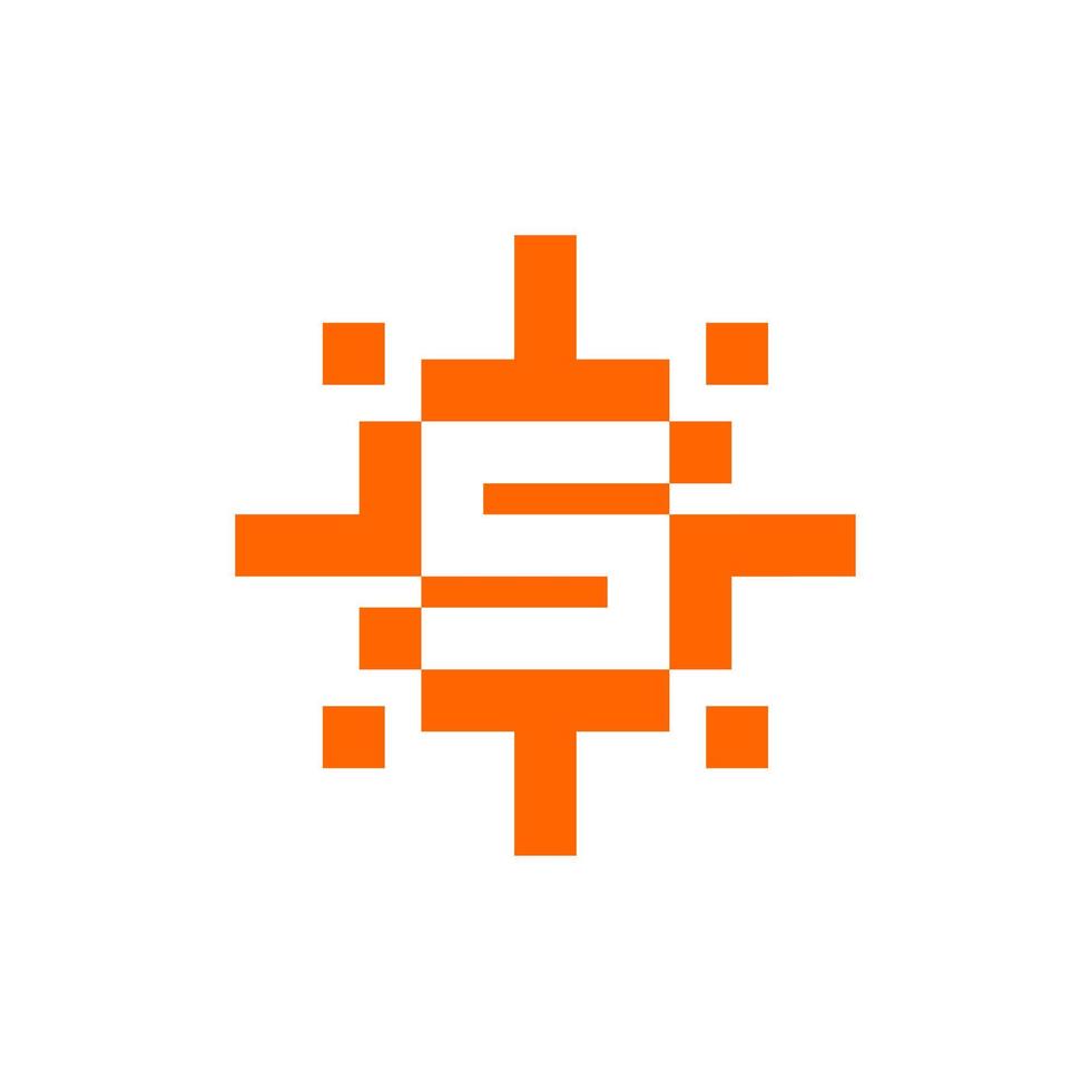 letter s with a pixel style. sun vector illustration. good for any company with a technology or video games themed.