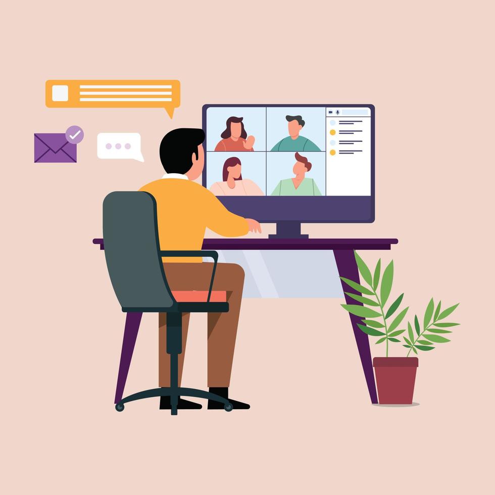 Virtual Meeting. Collective Home Video Conference, Man Chatting Online with  People. Discussion with Friends, Internet Stock Vector - Illustration of  education, corporate: 195820132