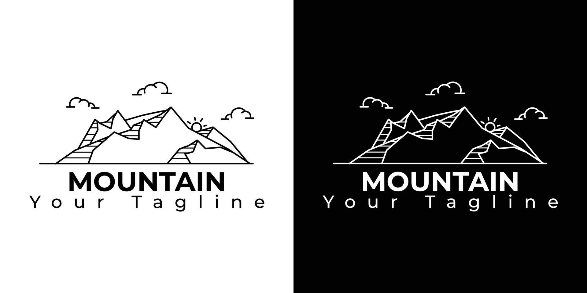 logotipo de ilustración de montaña simple, icono de montaña simple con líneas, símbolo de montaña en blanco y negro vector