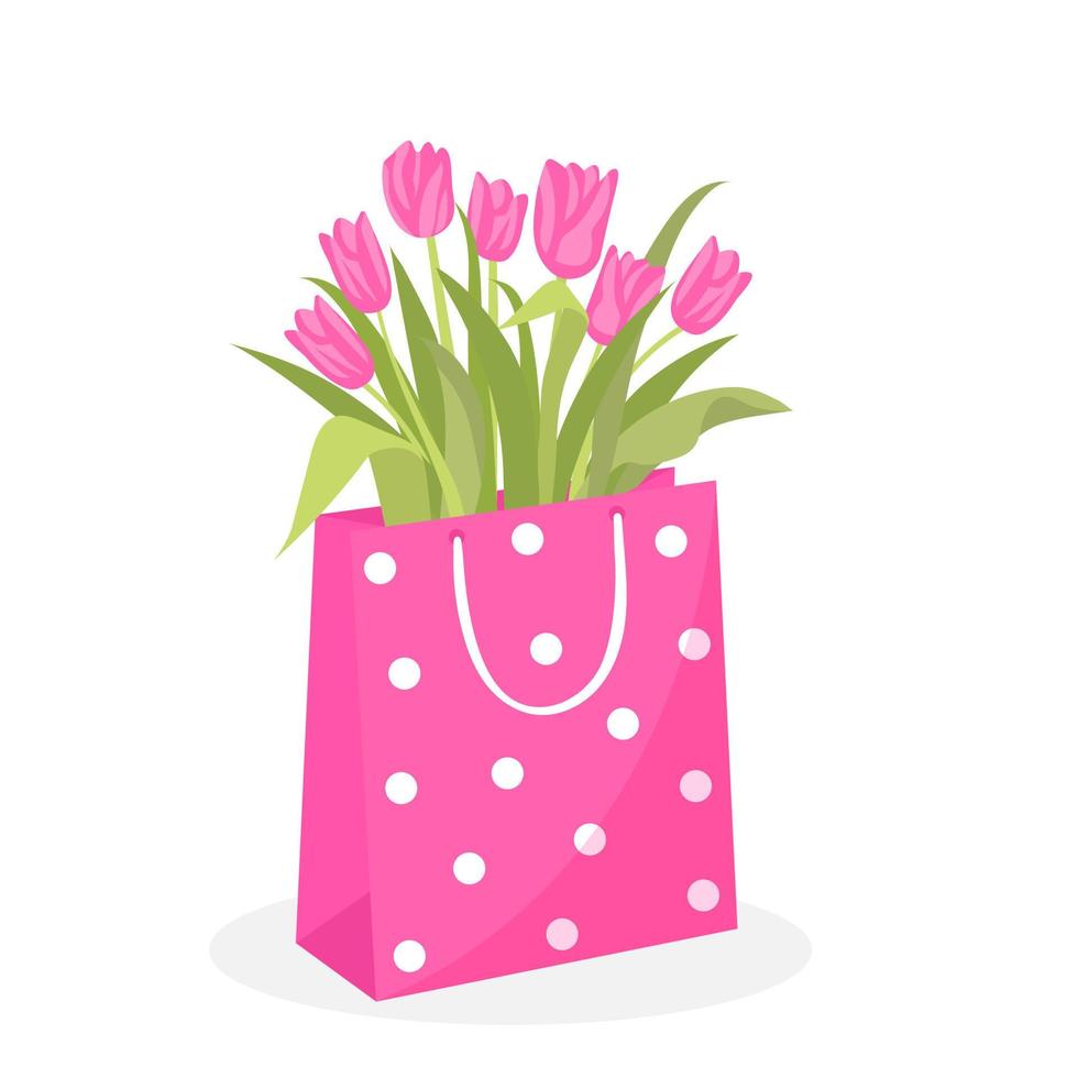 Pink tulips in a package. Floral composition for holiday and celebration. vector