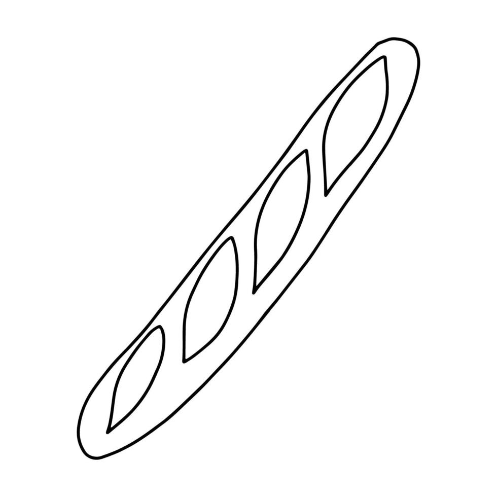 Baguette with incisions in the style of Doodle.Outline drawing by hand.Black and white image.Monochrome.Pastries for Breakfast.Confectionery.Vector illustration vector