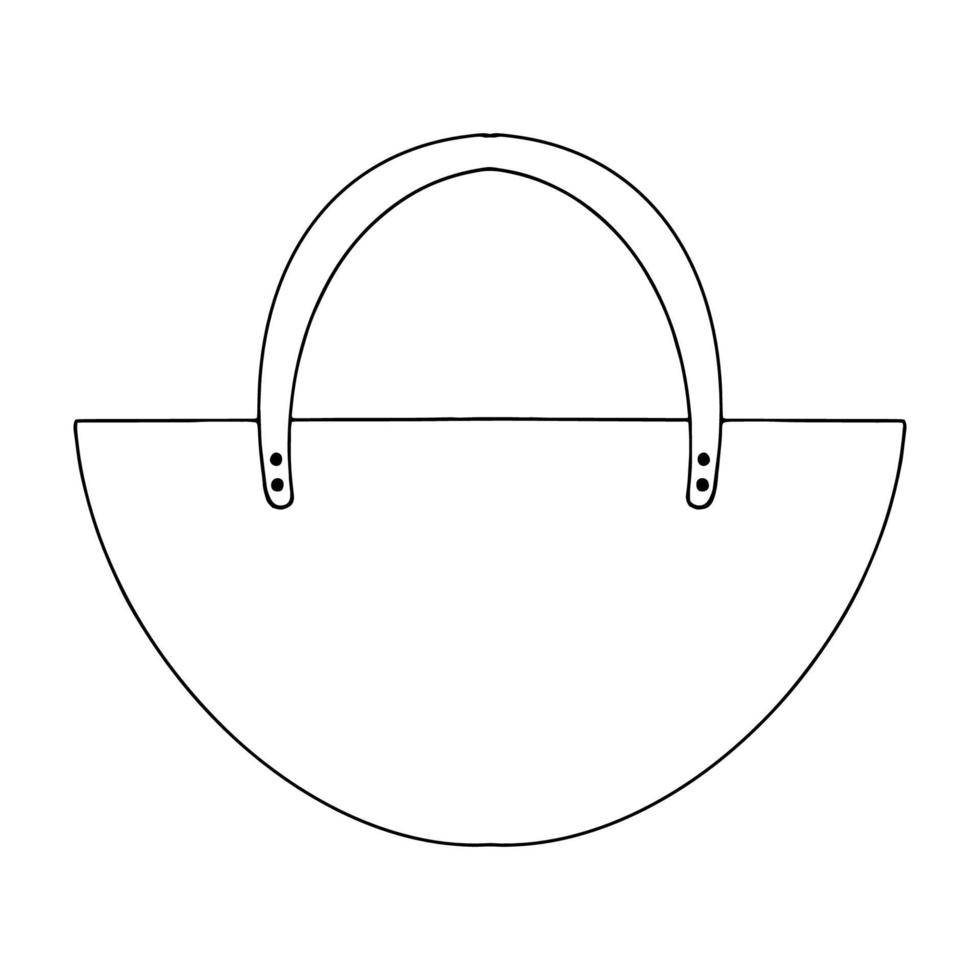 Semi-circular beach bag Lightweight bag.Doodle illustration.Bag isolated on a white background.High handles on the buttons.Vector vector