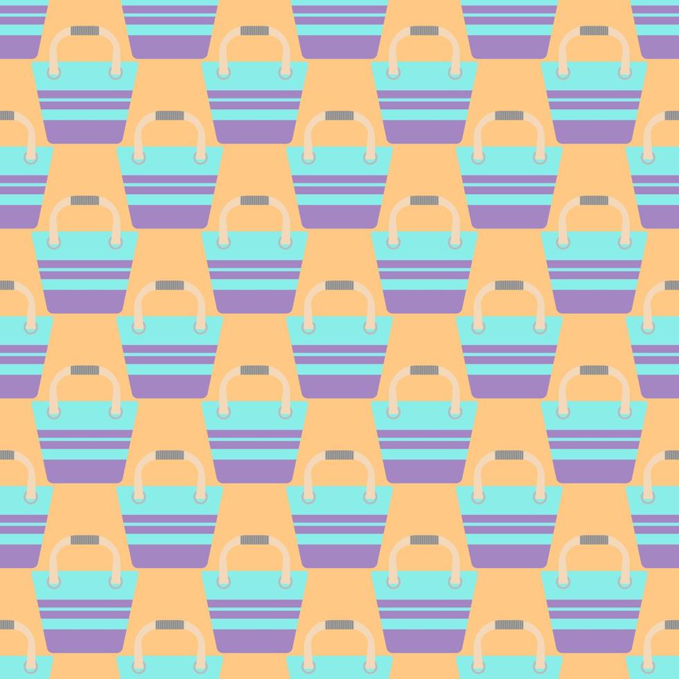 Seamless pattern with a turquoise coral beach bag with a geometric pattern on a yellow background.Bright summer pattern for textiles.For beachwear.Vector illustration vector
