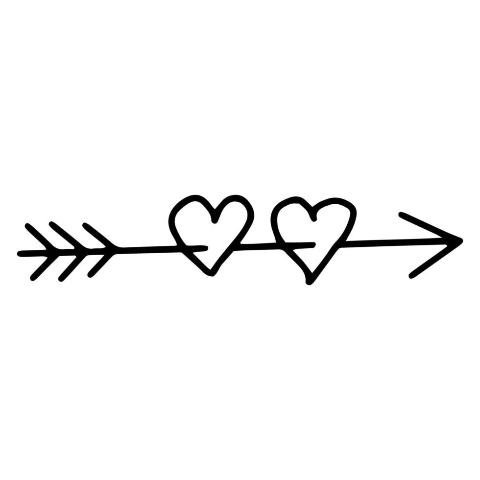 Two hearts pierced by an arrow vector
