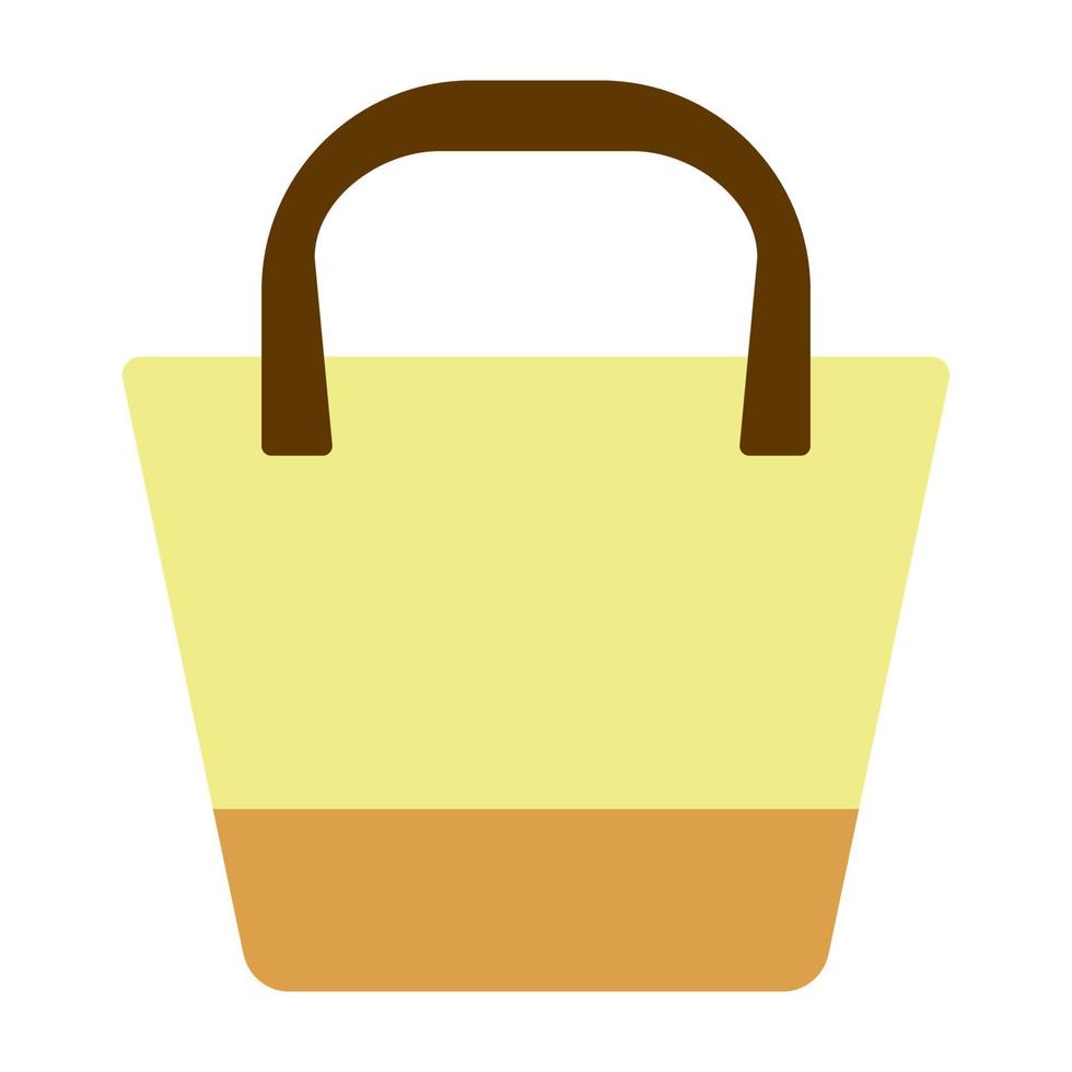 Beach bag with stripes and trapezoidal shape.Turquoise bag.Flat illustration.Bag isolated on a white background.High wooden handles.Vector illustration vector