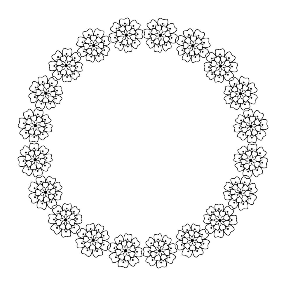 Floral wreath. T he flower f rame is d rawn i n t he D oodle style .Black and white illustration isolated on a white background.For making invitations and postcards.Circle of elements.Vector vector