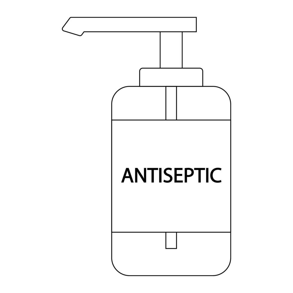 A bottle of antiseptic outline drawing.Black and white image isolated on a white background.Protection from the virus.Prevention of coronavirus.Vector image vector