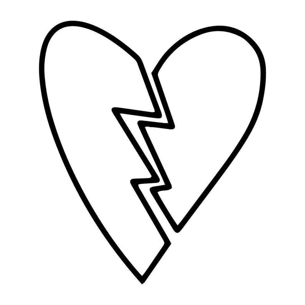 Contoured broken heart in doodle style vector