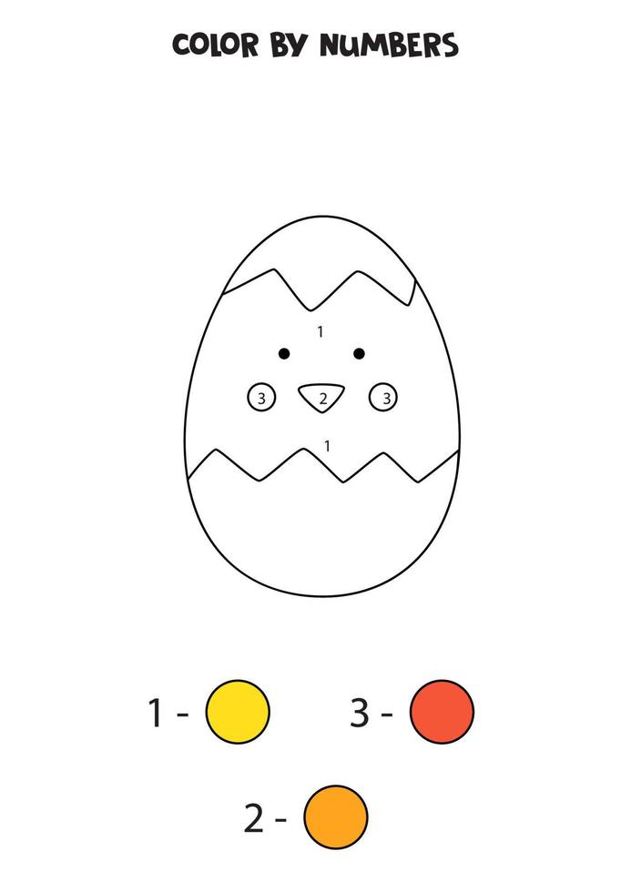 Color cartoon Easter chicken by numbers. Worksheet for kids. vector