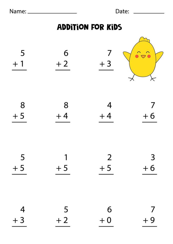 hoja de trabajo adicional con lindo pollo de Pascua. juego de matemáticas vector