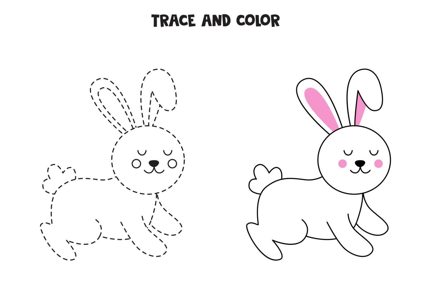 Trace and color cute Easter bunny. Worksheet for children. vector