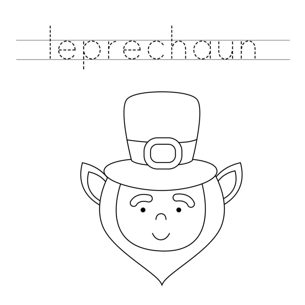 Trace the letters and color leprechaun. Handwriting practice for kids. vector