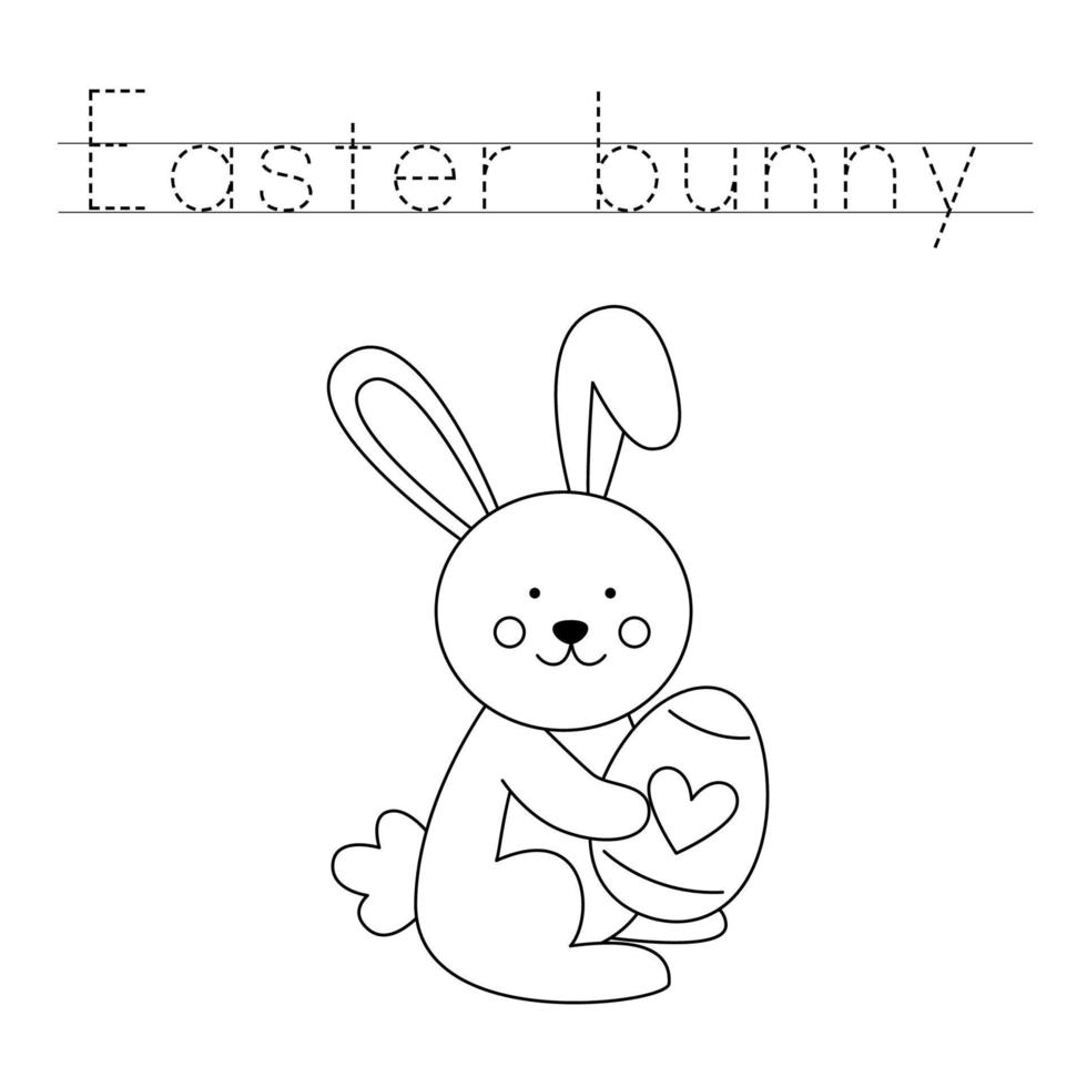 Trace the letters and color Easter bunny. Handwriting practice for kids. vector