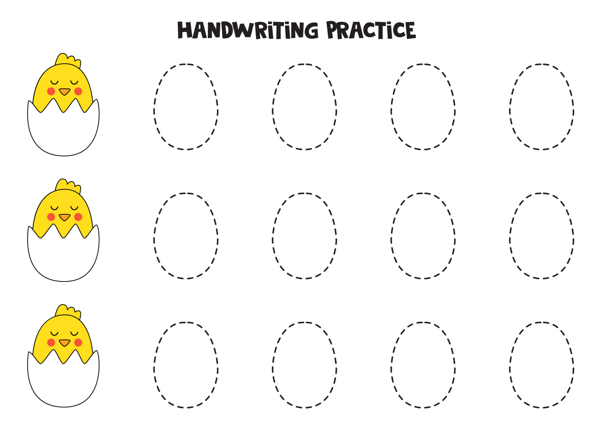 Tracing contours of cute colorful Easter chicks. Writing practice