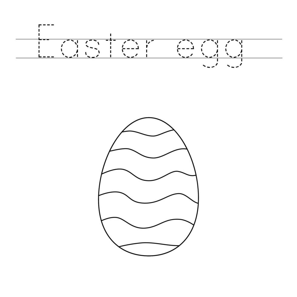 Trace the letters and color Easter egg. Handwriting practice for kids. vector