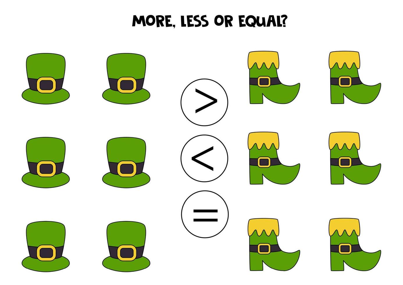 More, less, equal with cute Saint Patrick day symbols. vector