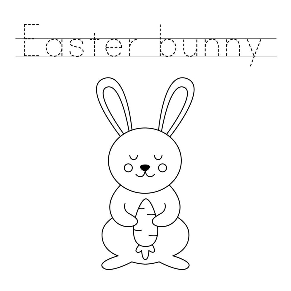Trace the letters and color Easter bunny. Handwriting practice for kids. vector