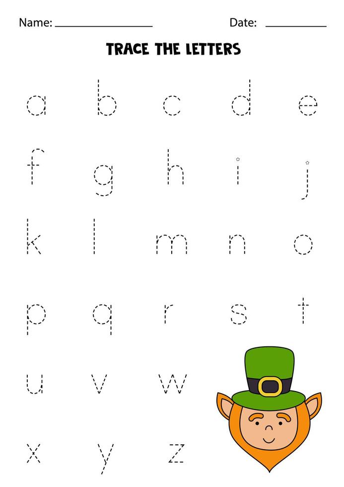 Learning alphabet. Tracing letters. Cute cartoon leprechaun. vector
