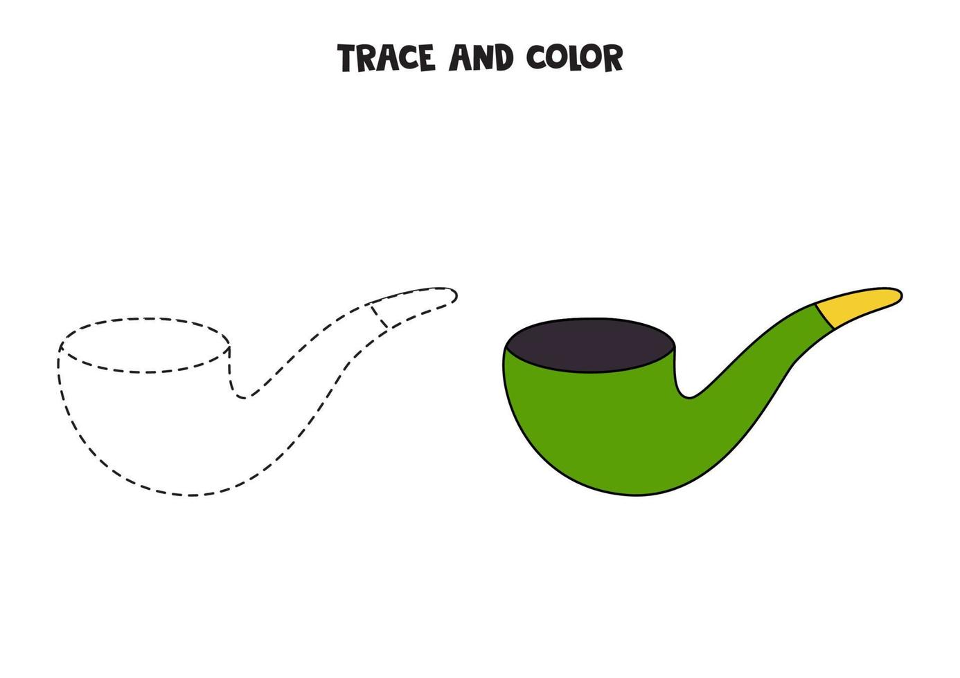 Trace and color cartoon smoking pipe. Worksheet for children. vector