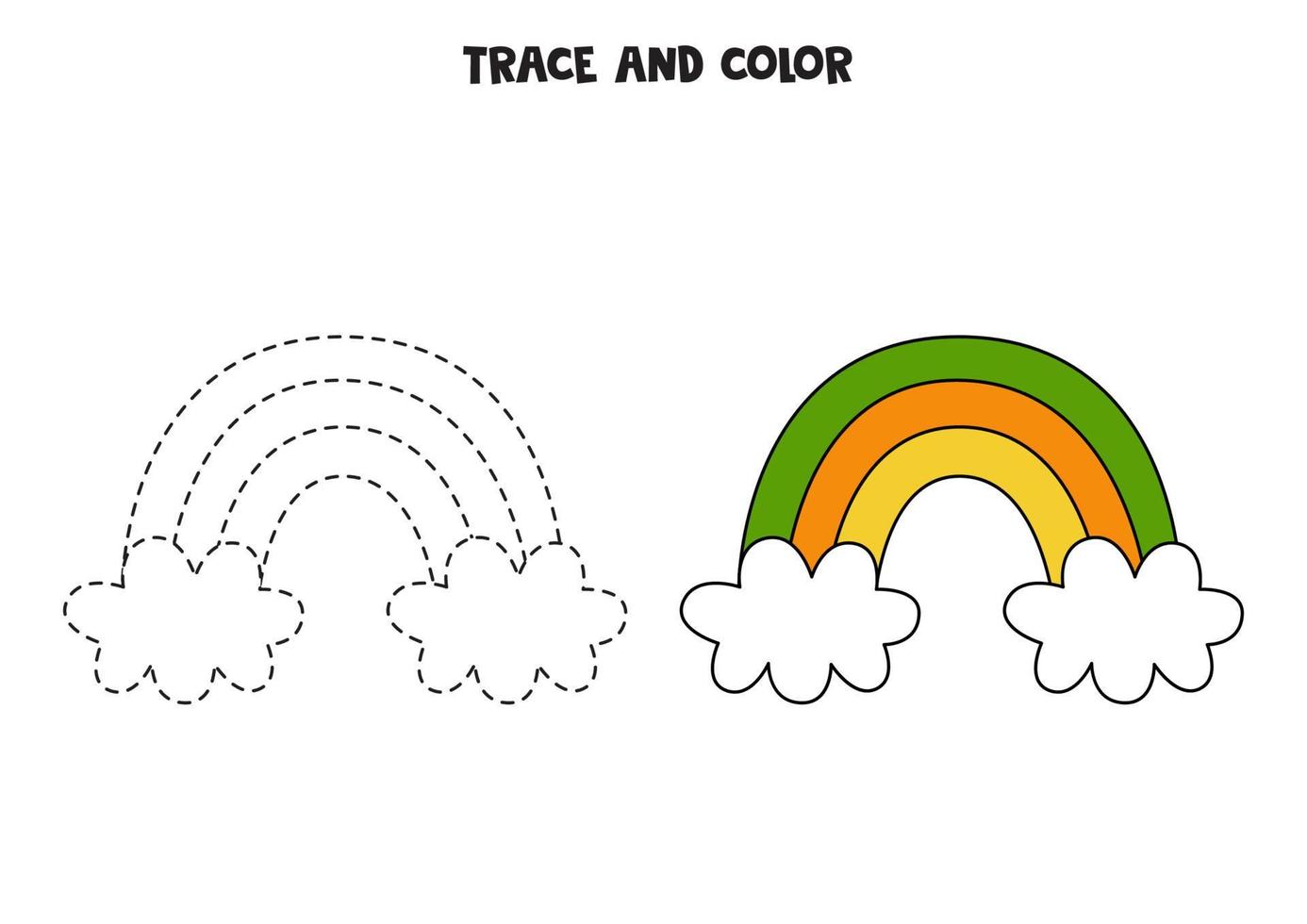 Trace and color Saint Patrick day rainbow. Worksheet for children