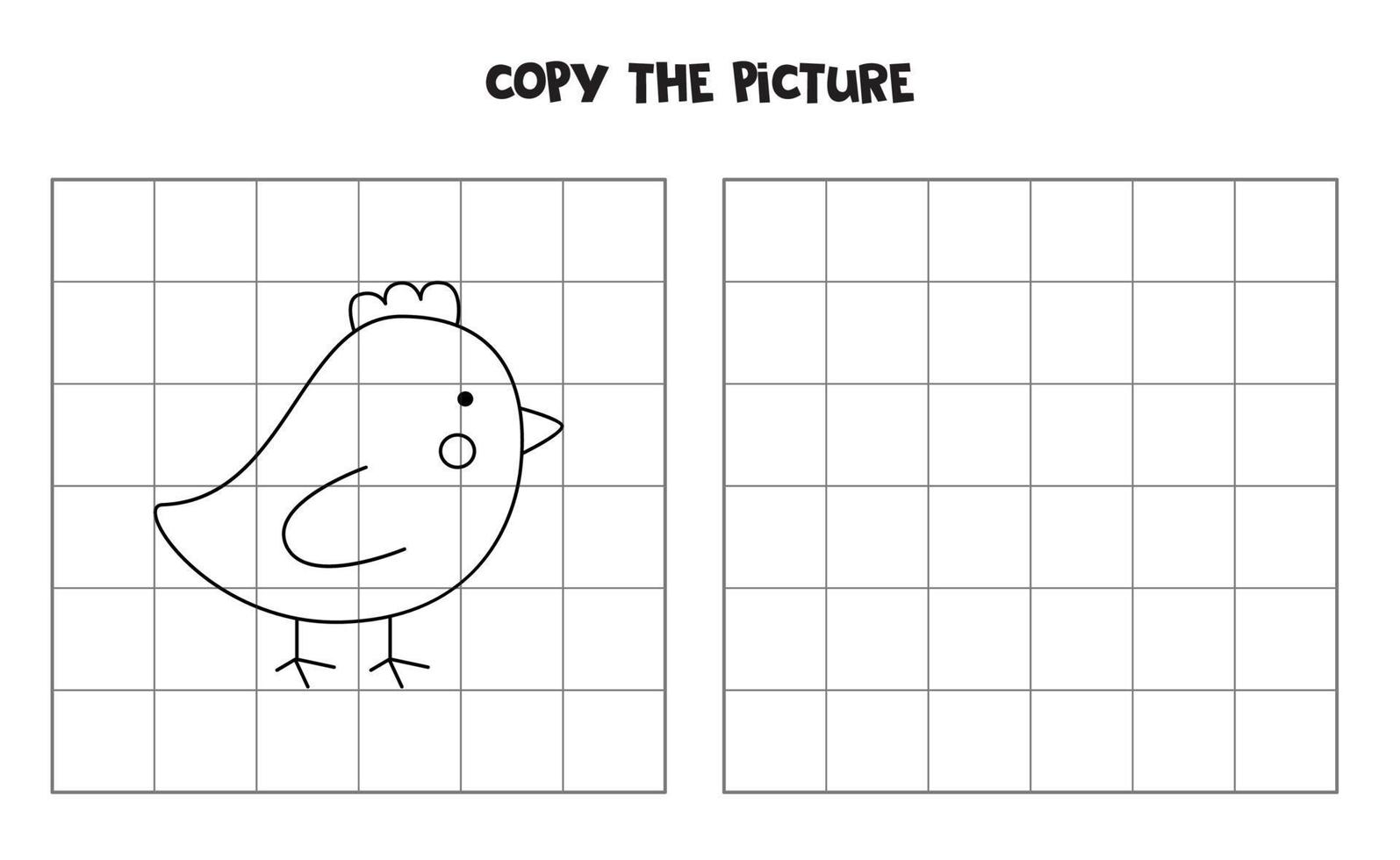 Copy the picture of black and white Easter chicken. Logical game for kids. vector